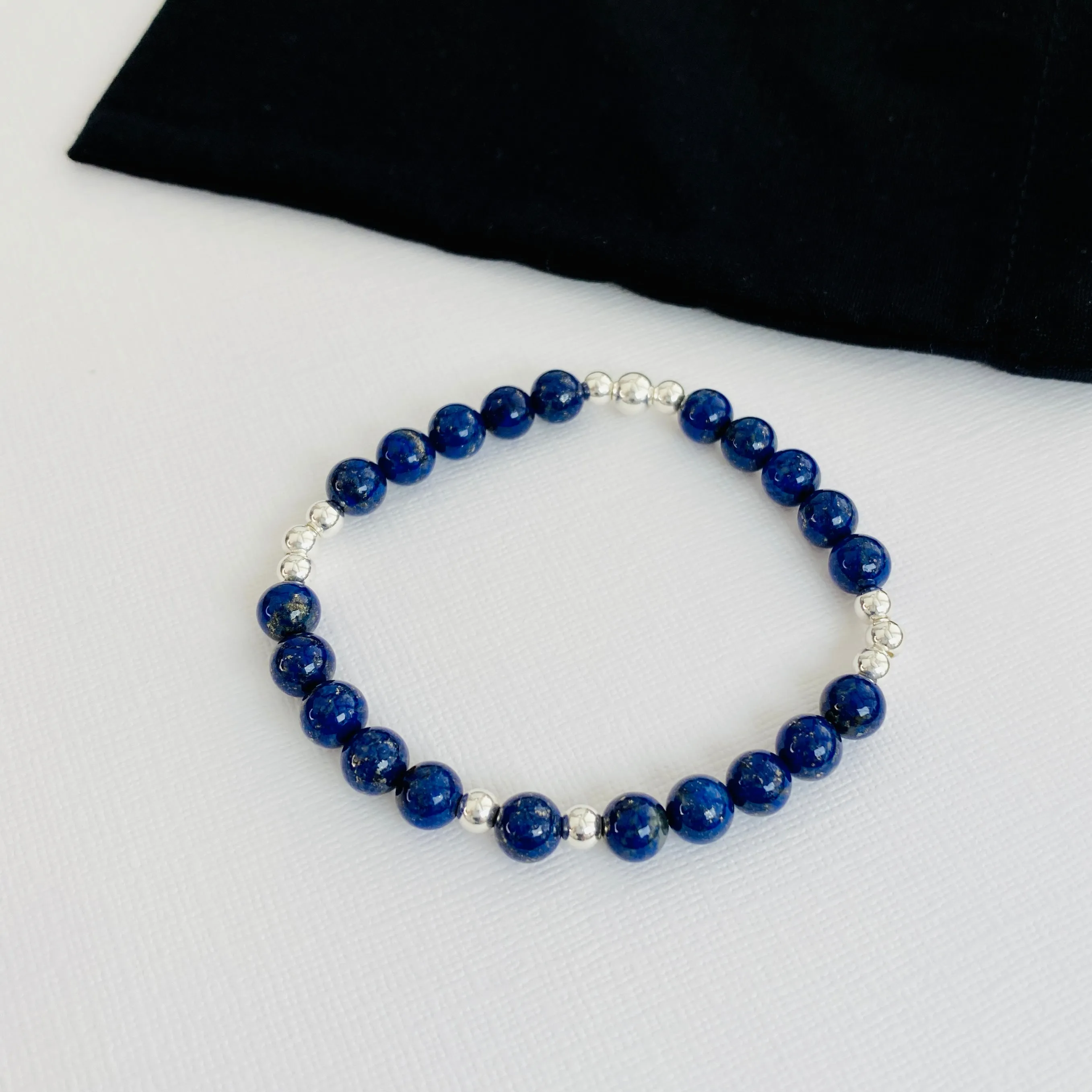 Lapis Lazuli Gemstone Bracelet with Silver Accent | Solo or Stack Set