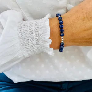 Lapis Lazuli Gemstone Bracelet with Silver Accent | Solo or Stack Set