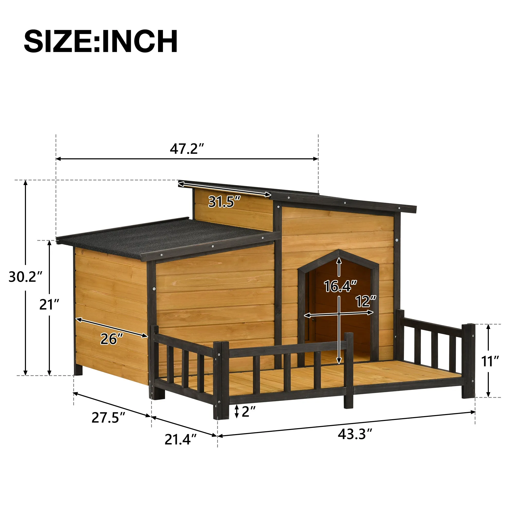 Large Wooden Dog House Outdoor, Outdoor & Indoor Dog Crate, Cabin Style, With Porch