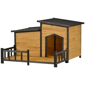 Large Wooden Dog House Outdoor, Outdoor & Indoor Dog Crate, Cabin Style, With Porch