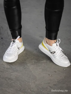 Laura Bellariva Hvit sneaker i lakk med gul og zebra