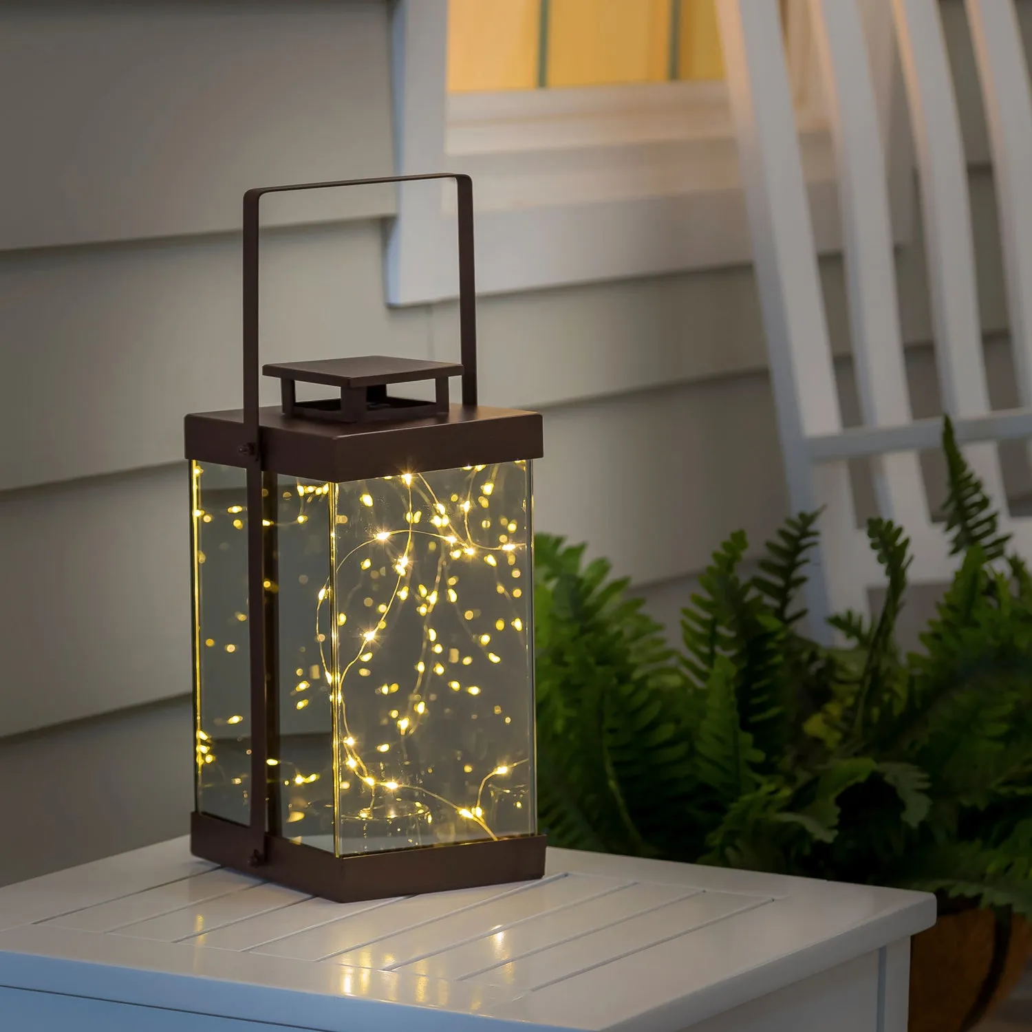 LED mirror lantern, Bronze, 5.71"x5.71"x11.42"inches