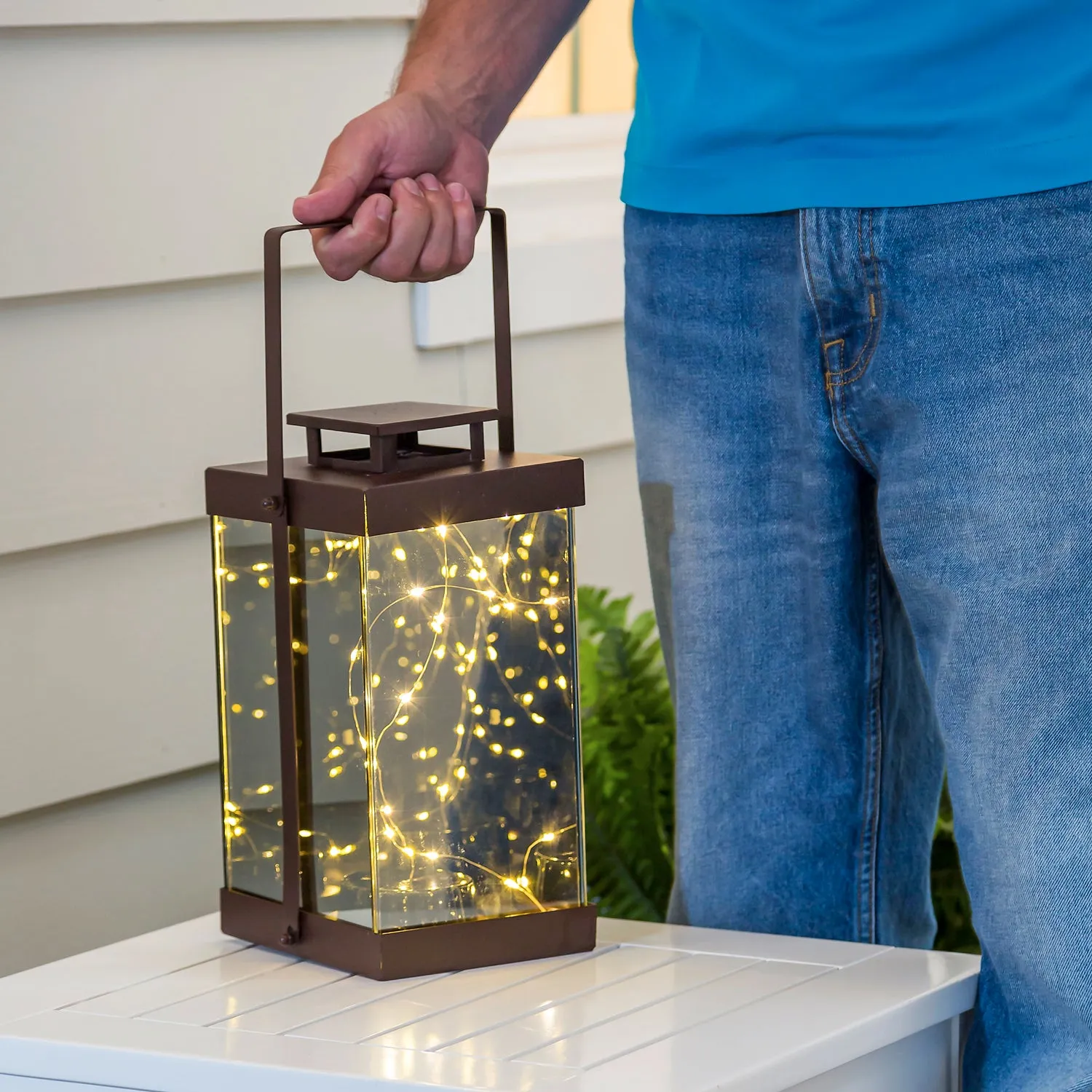 LED mirror lantern, Bronze, 5.71"x5.71"x11.42"inches