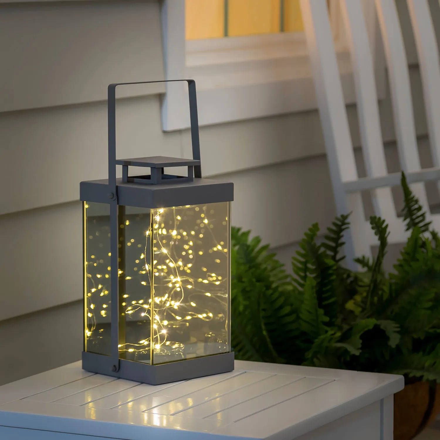 LED mirror lantern, Grey, 5.71"x5.71"x11.42"inches