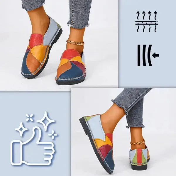 LetcloTM Colorful Stitching Leather Orthopedic Slip-On Shoes