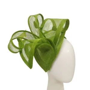 Lilly Shape Sinamay Swirls Feather Fascinator: Lime