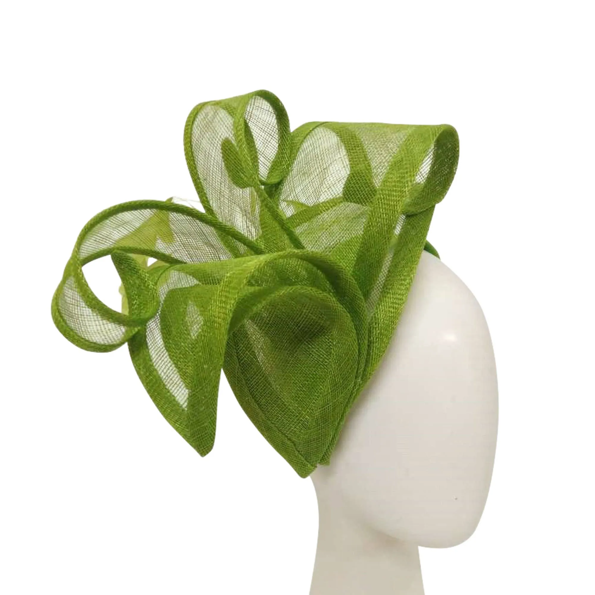 Lilly Shape Sinamay Swirls Feather Fascinator: Lime