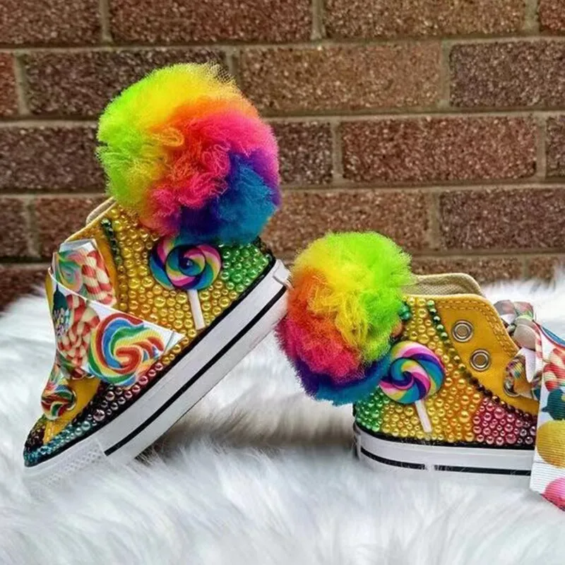 Lollipop Rainbow Candy Canvas Simulation DIY Kids Pearls Sneakers
