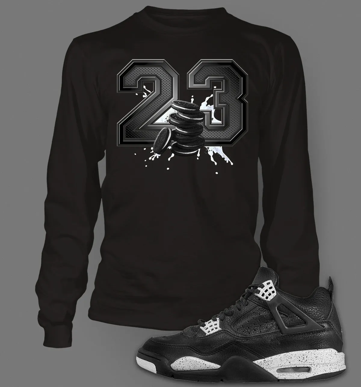 Long Sleeve Graphic T-Shirt To Match Retro Air Jordan 4 Oreo Shoe