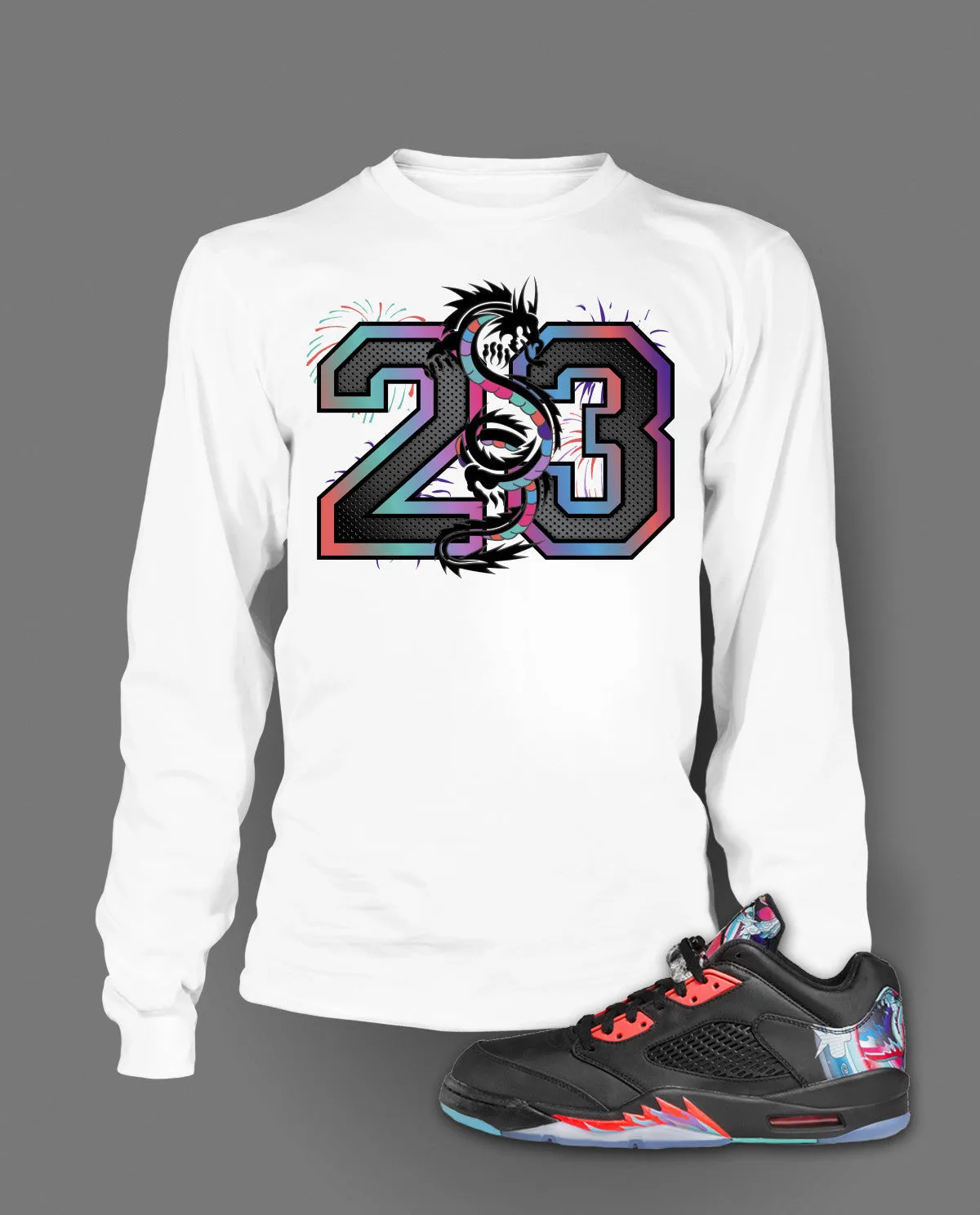 Long Sleeve Graphic T-Shirt To Match Retro Air Jordan 5 Low Chinese New Year Shoe