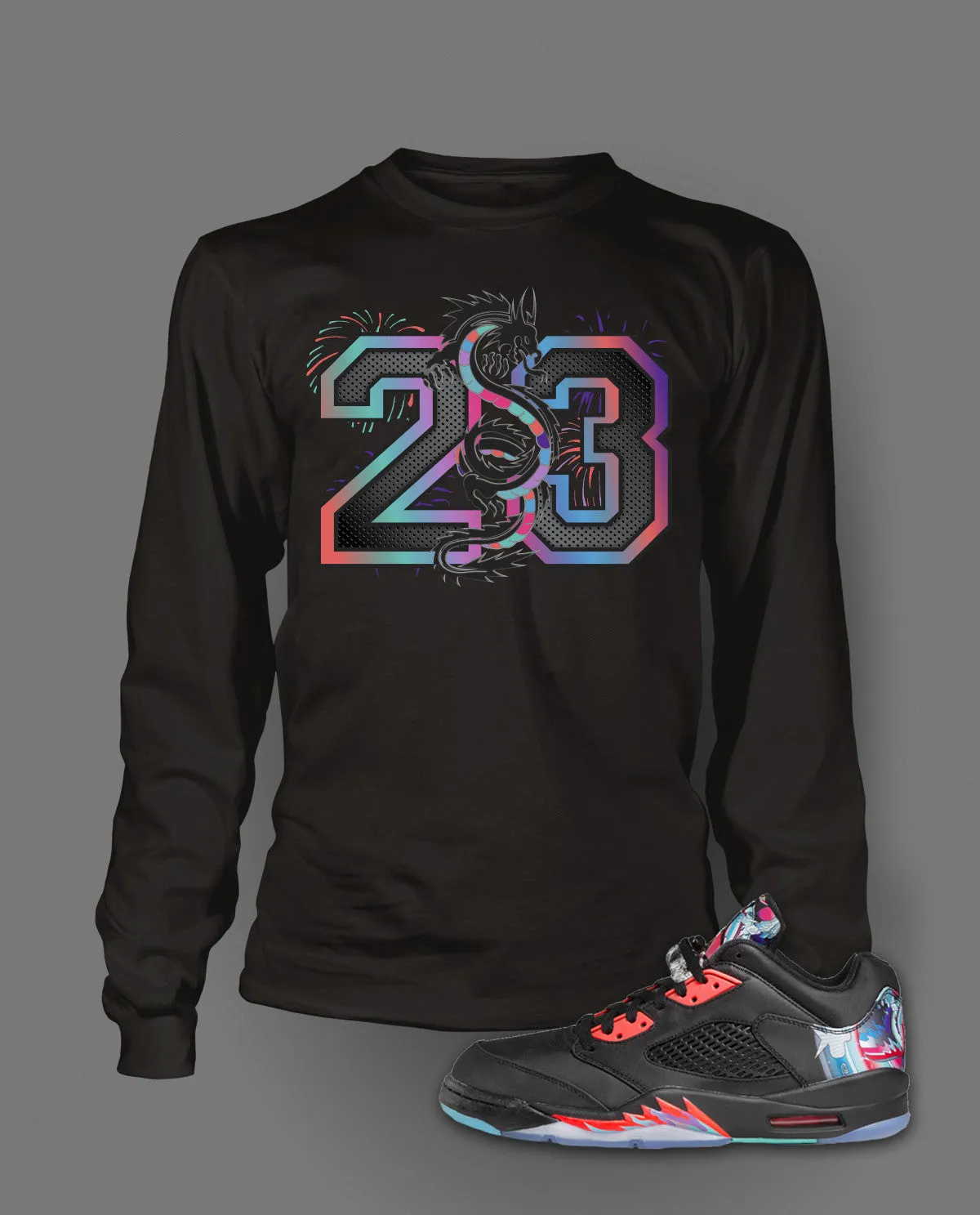 Long Sleeve Graphic T-Shirt To Match Retro Air Jordan 5 Low Chinese New Year Shoe
