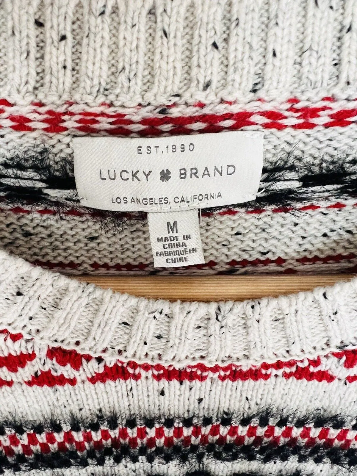 LUCKY BRAND Womens Stripe Fair Isle Cotton & Wool Blend Sweater Sz M Ski