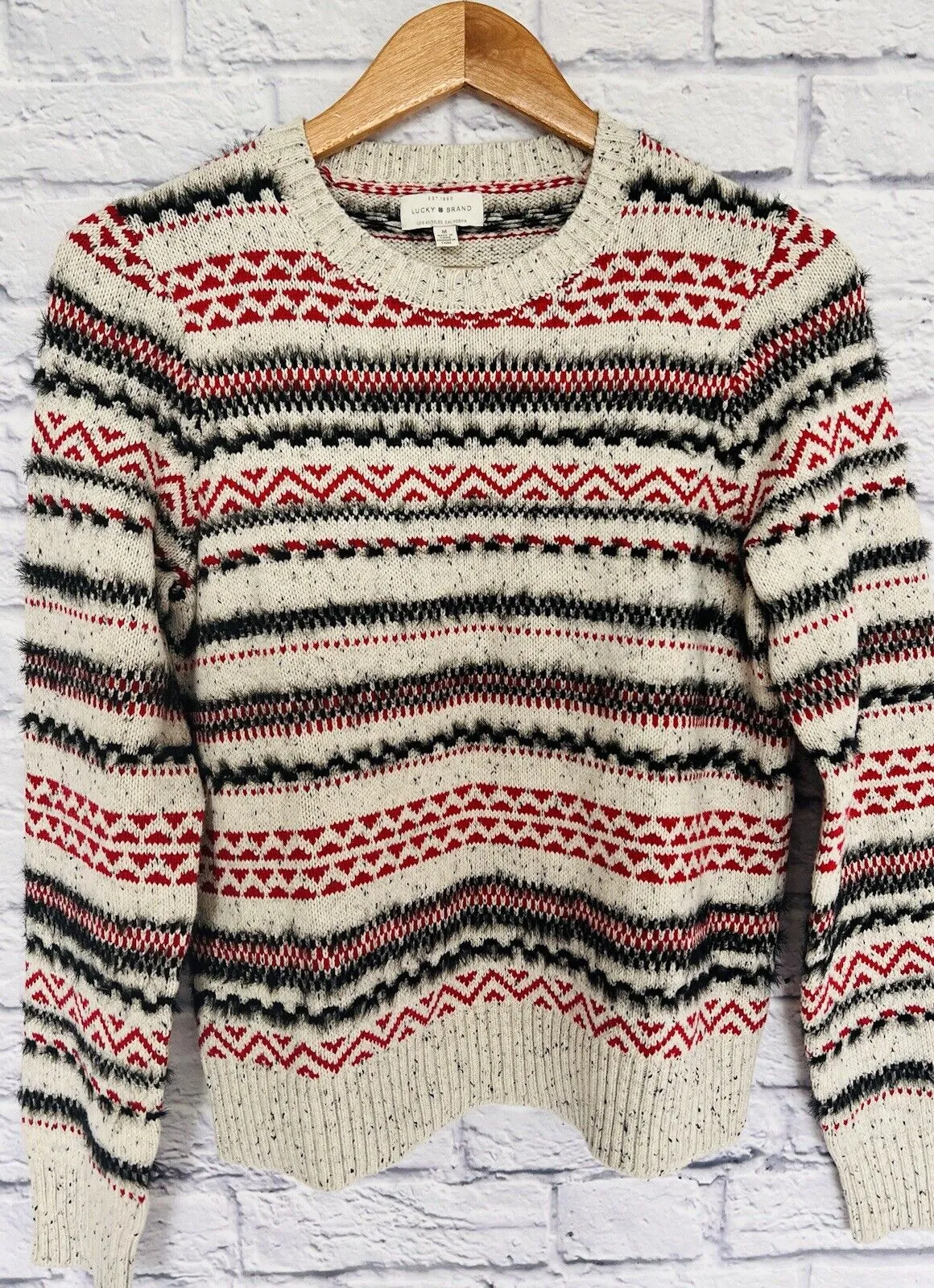 LUCKY BRAND Womens Stripe Fair Isle Cotton & Wool Blend Sweater Sz M Ski