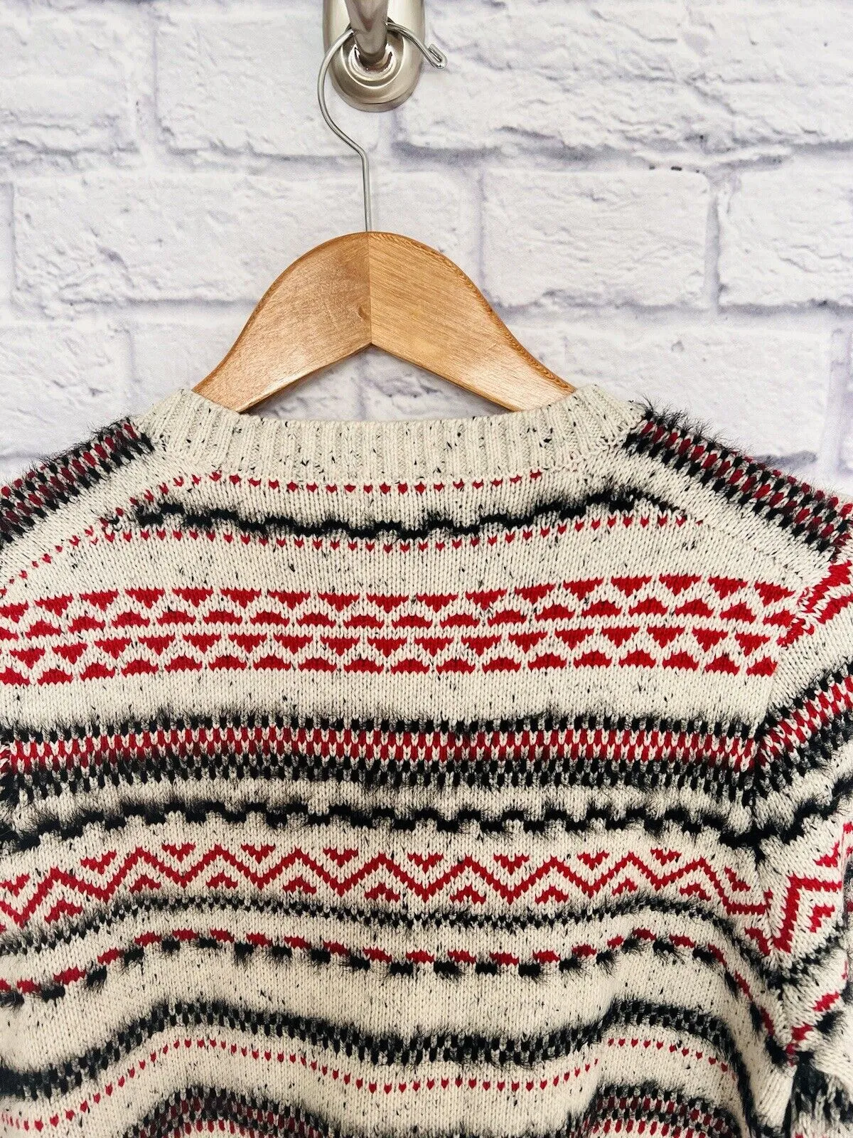 LUCKY BRAND Womens Stripe Fair Isle Cotton & Wool Blend Sweater Sz M Ski