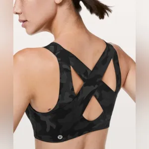 Lululemon Enlite Bra Zip Front Incognito Camo Multi Grey 32B