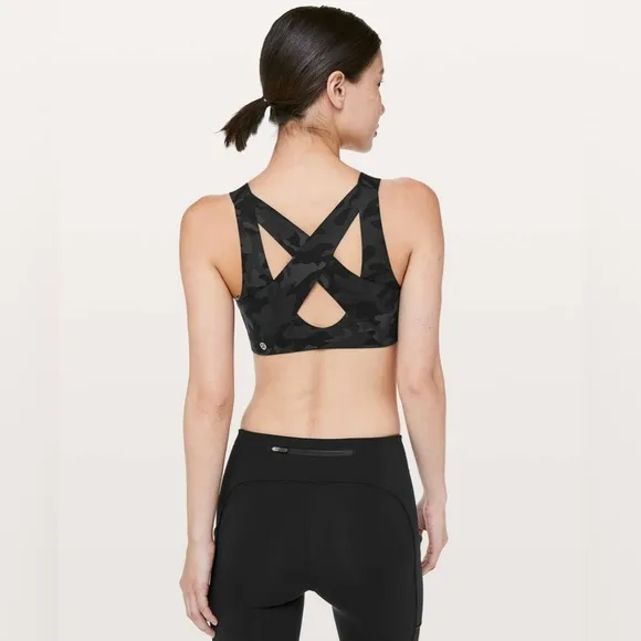 Lululemon Enlite Bra Zip Front Incognito Camo Multi Grey 32B