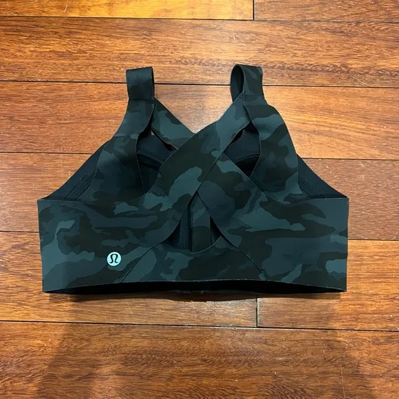 Lululemon Enlite Bra Zip Front Incognito Camo Multi Grey 32B