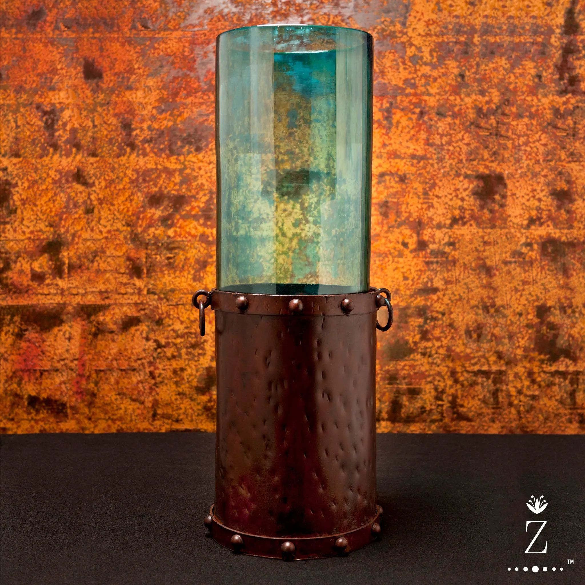 Manor Candelabra | Aqua and Clear Glass Hurricane