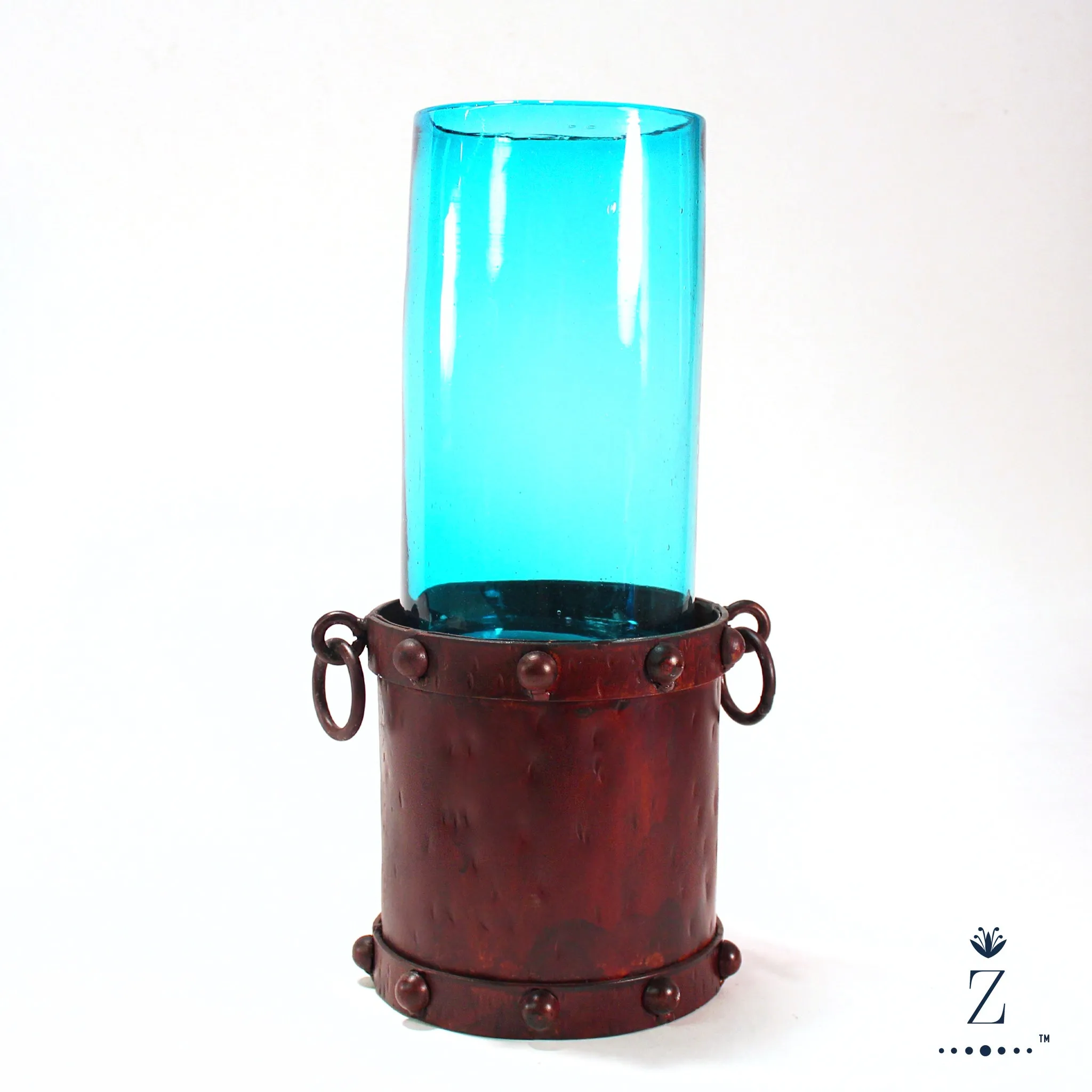 Manor Candelabra | Aqua and Clear Glass Hurricane
