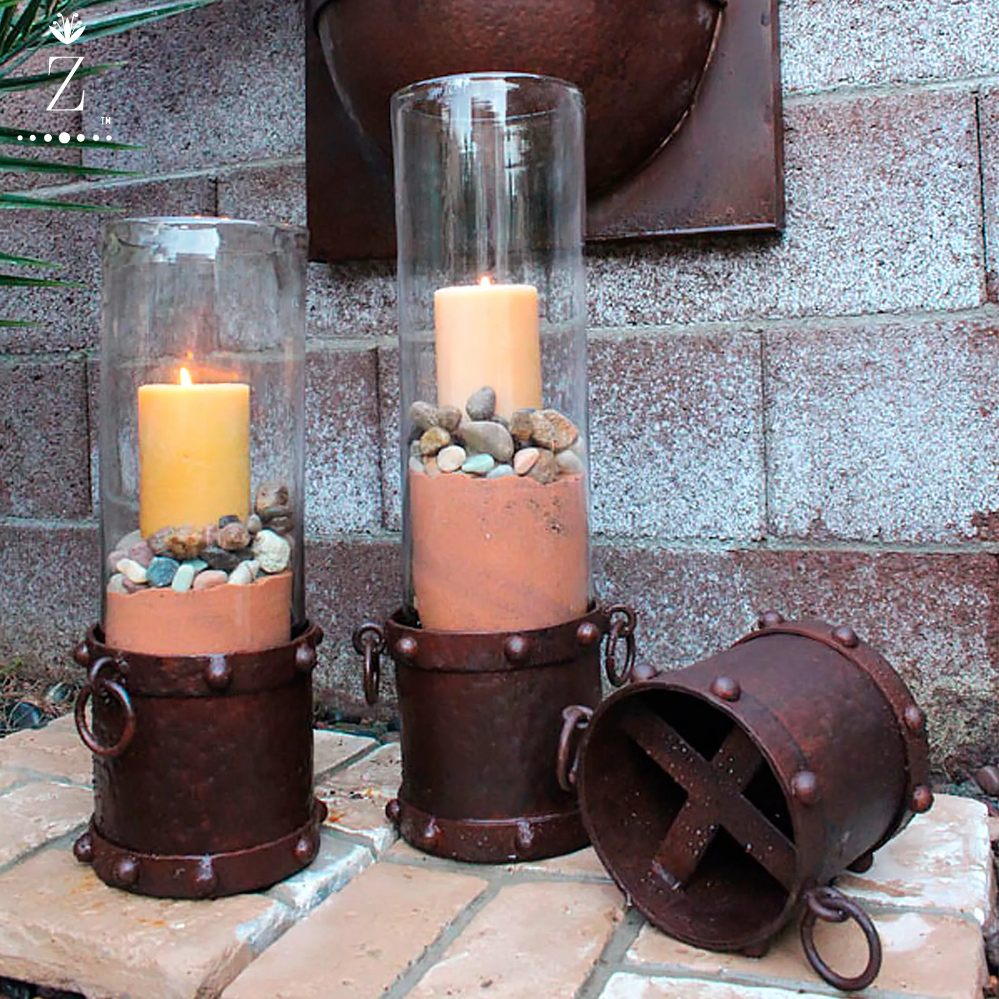 Manor Candelabra | Aqua and Clear Glass Hurricane