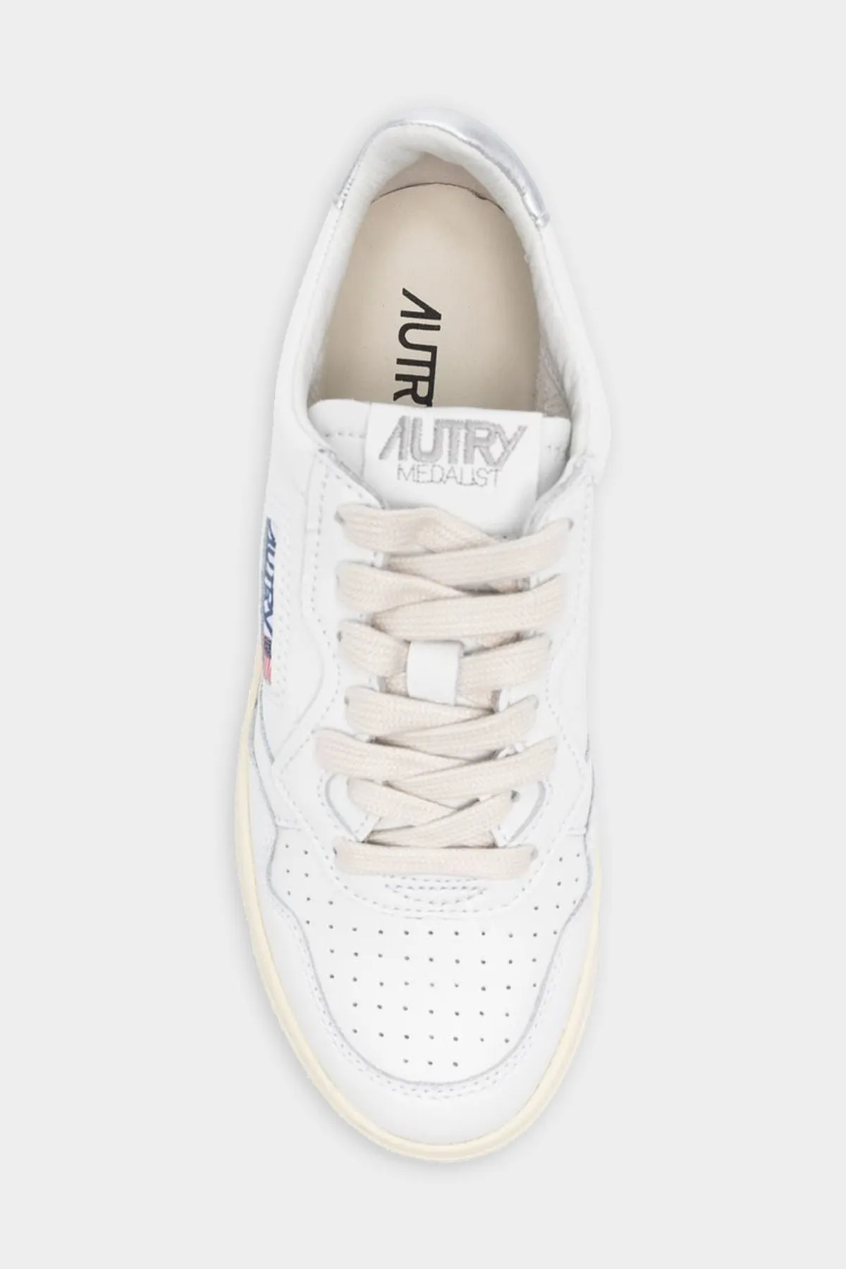 Medalist Low Leather Sneaker in White Silver