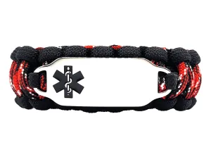 Medical Alert 550 Paracord Bracelet with Custom Engraved Stainless Steel ID tag w/ Black Medical Symbol