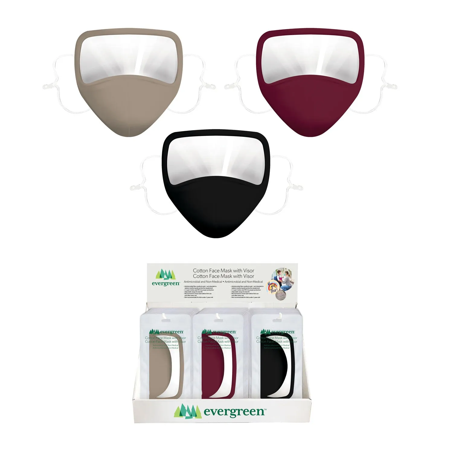 Men's Antimicrobial Non-Medical Cotton Face Mask with Visor, 3 Designs, 8 of each, 24 pcs total,7cdu101