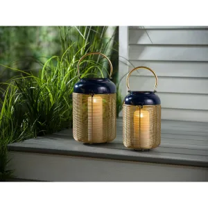Metal Blue and Gold Lantern with Handle Set of 2,84g3801