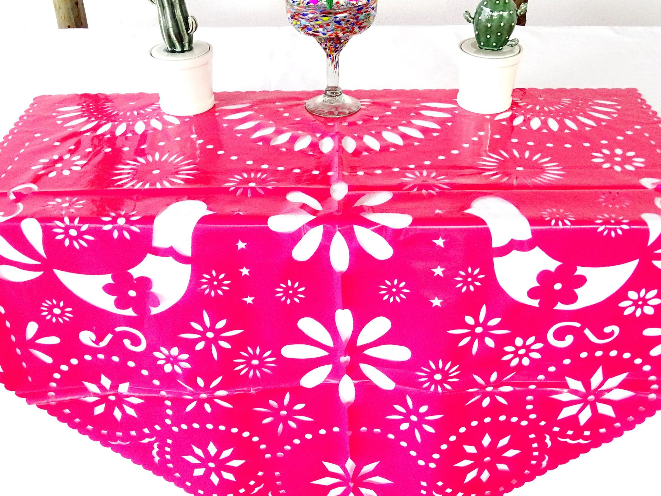 Mexican Plastic Papel Picado Table Decoration in Pink