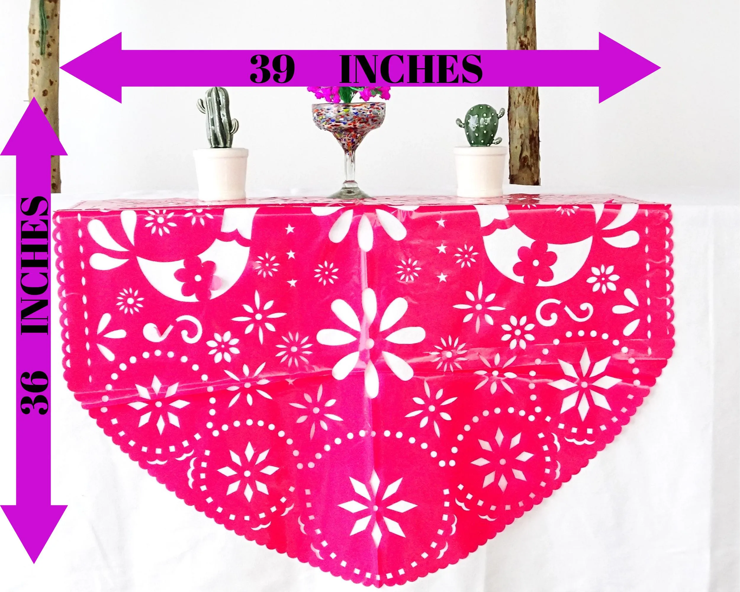 Mexican Plastic Papel Picado Table Decoration in Pink