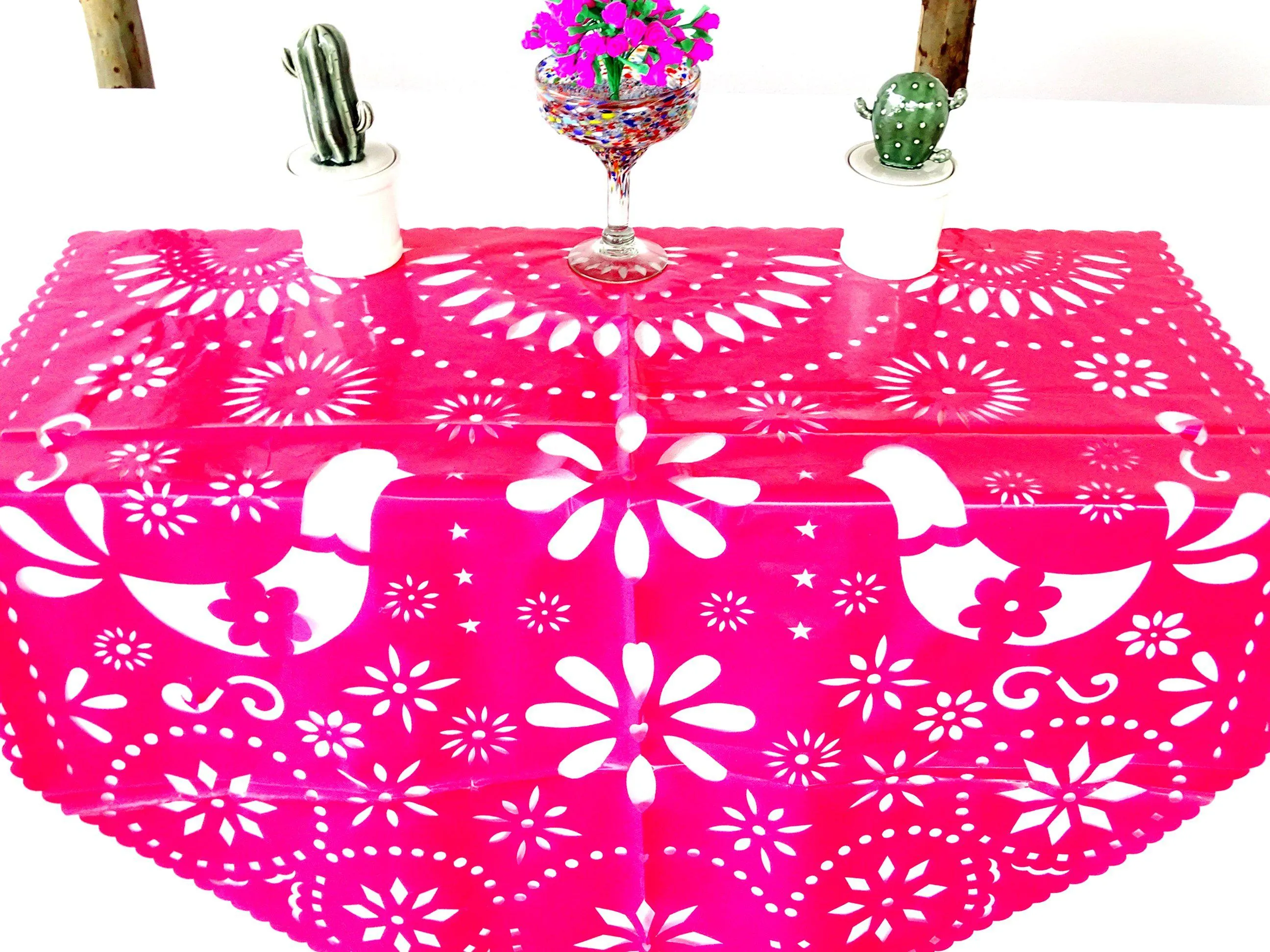 Mexican Plastic Papel Picado Table Decoration in Pink