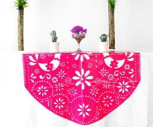 Mexican Plastic Papel Picado Table Decoration in Pink