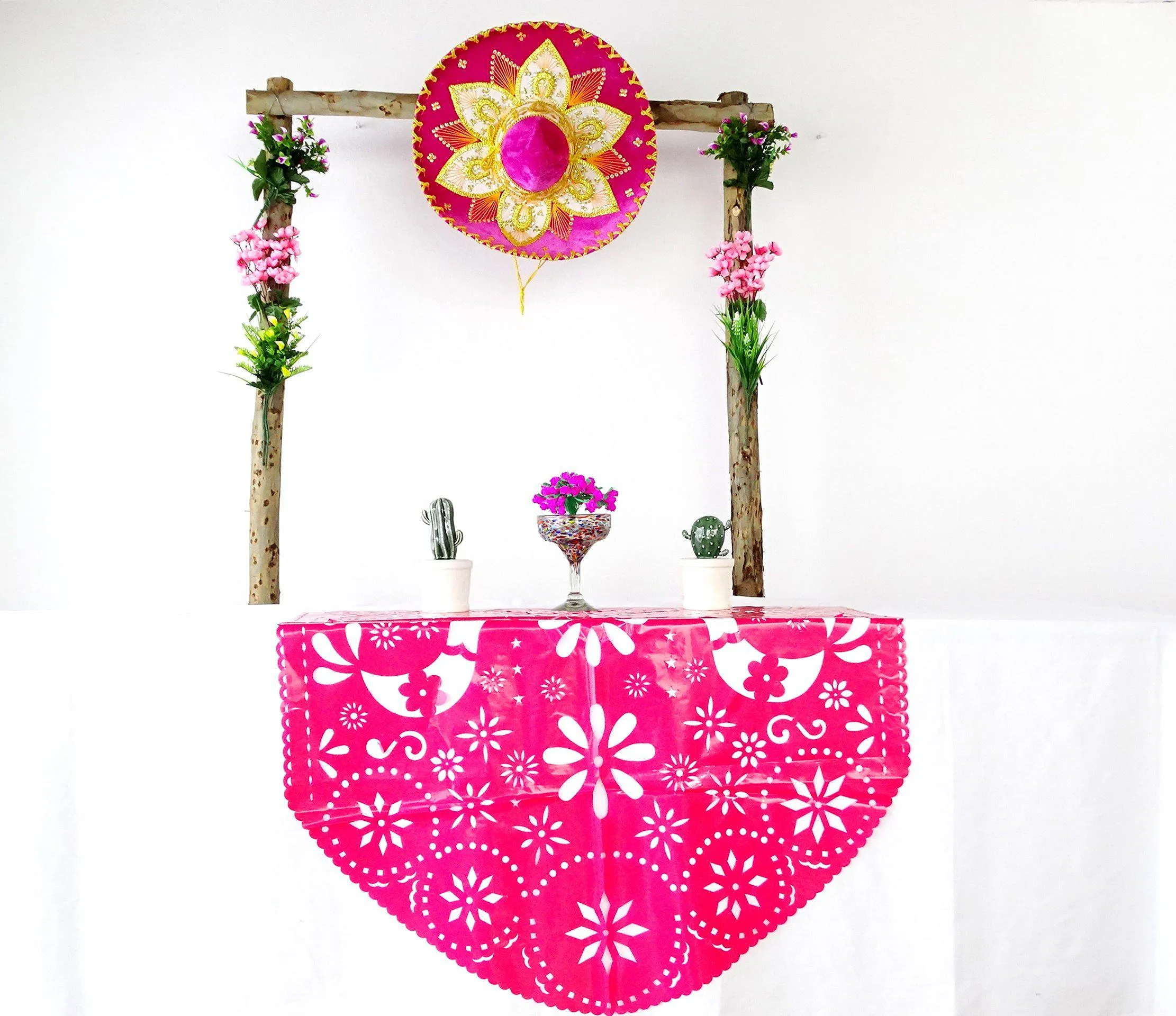 Mexican Plastic Papel Picado Table Decoration in Pink