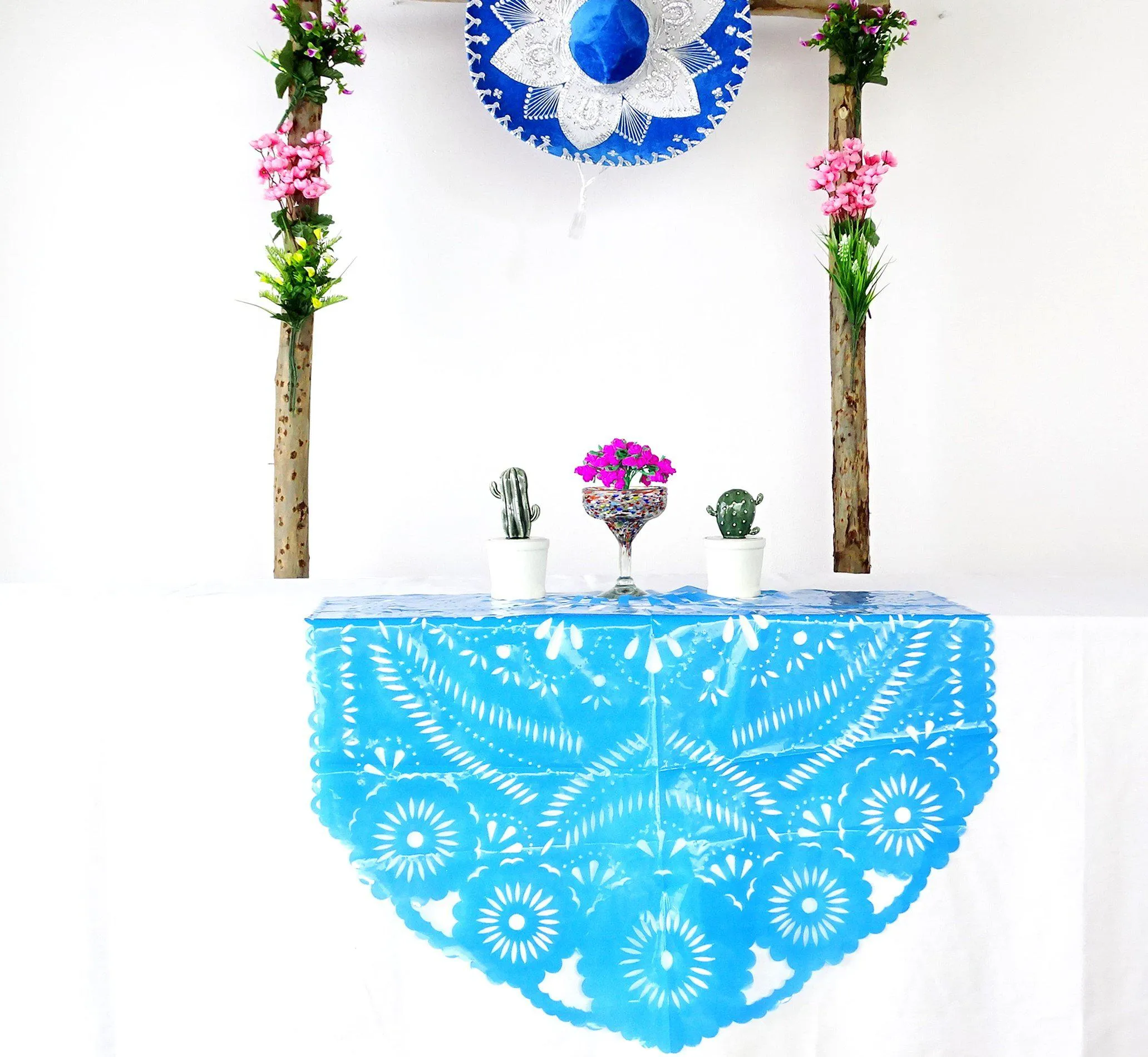 Mexican Plastic Papel Picado Table Decoration in Turquoise