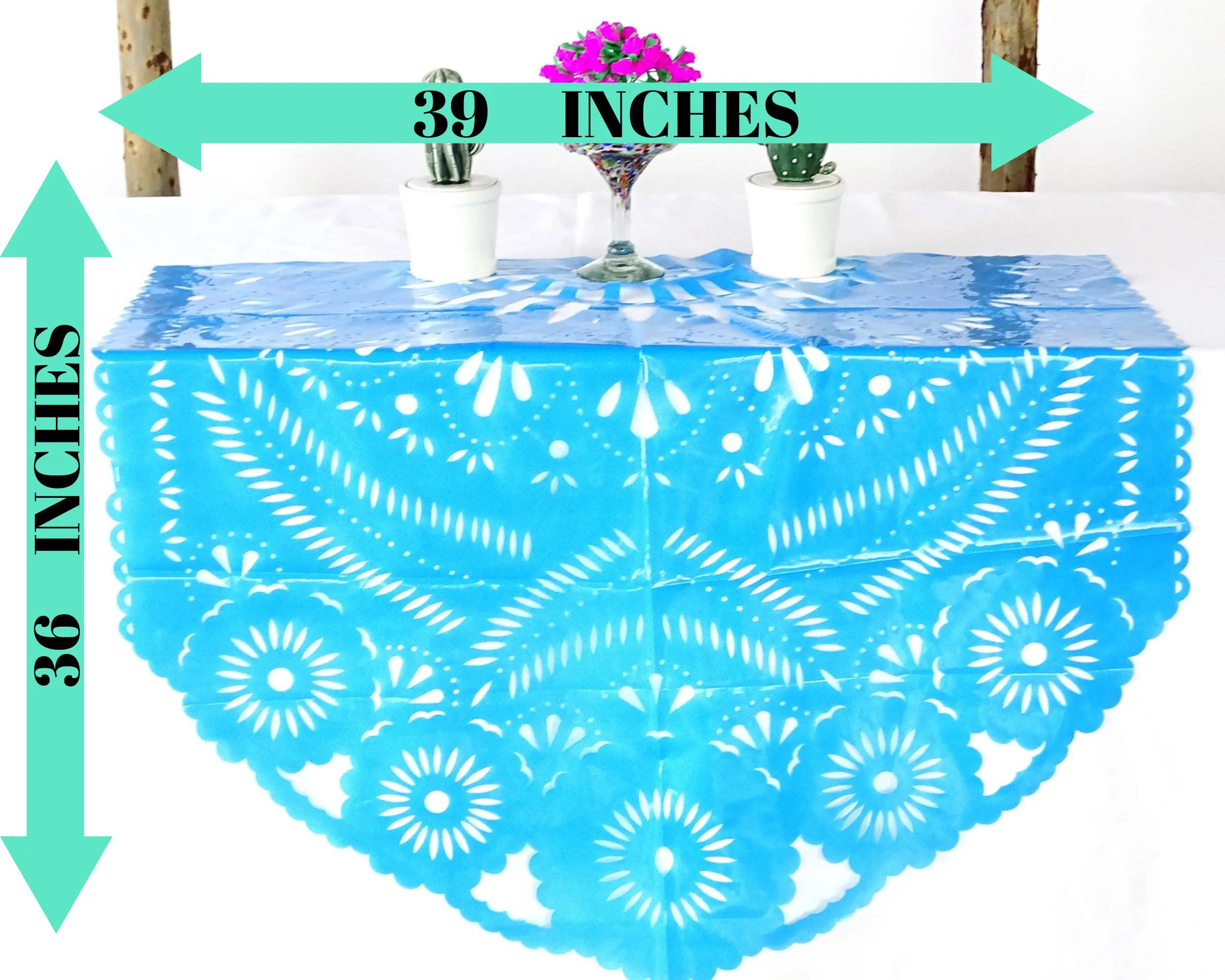 Mexican Plastic Papel Picado Table Decoration in Turquoise