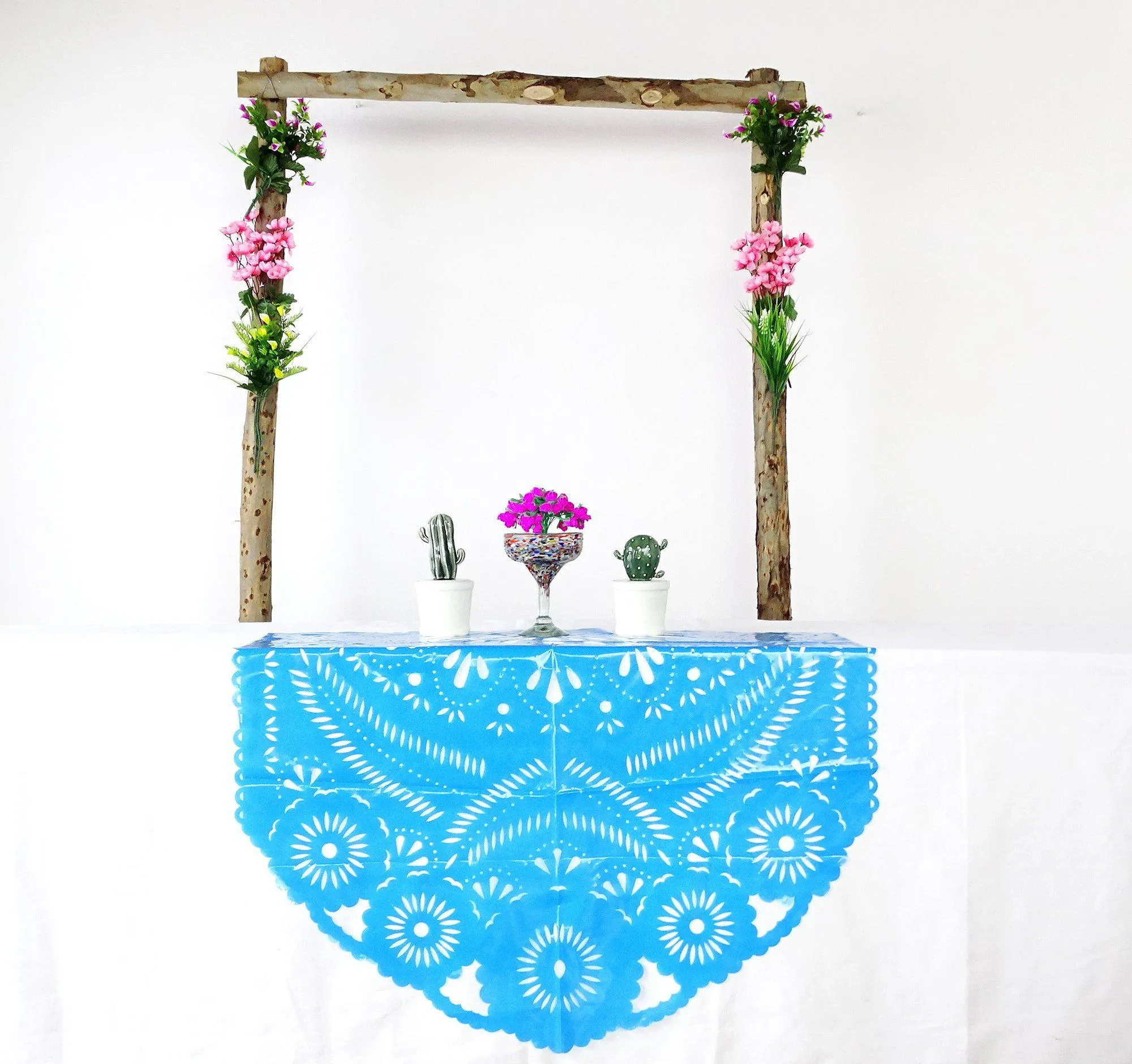 Mexican Plastic Papel Picado Table Decoration in Turquoise