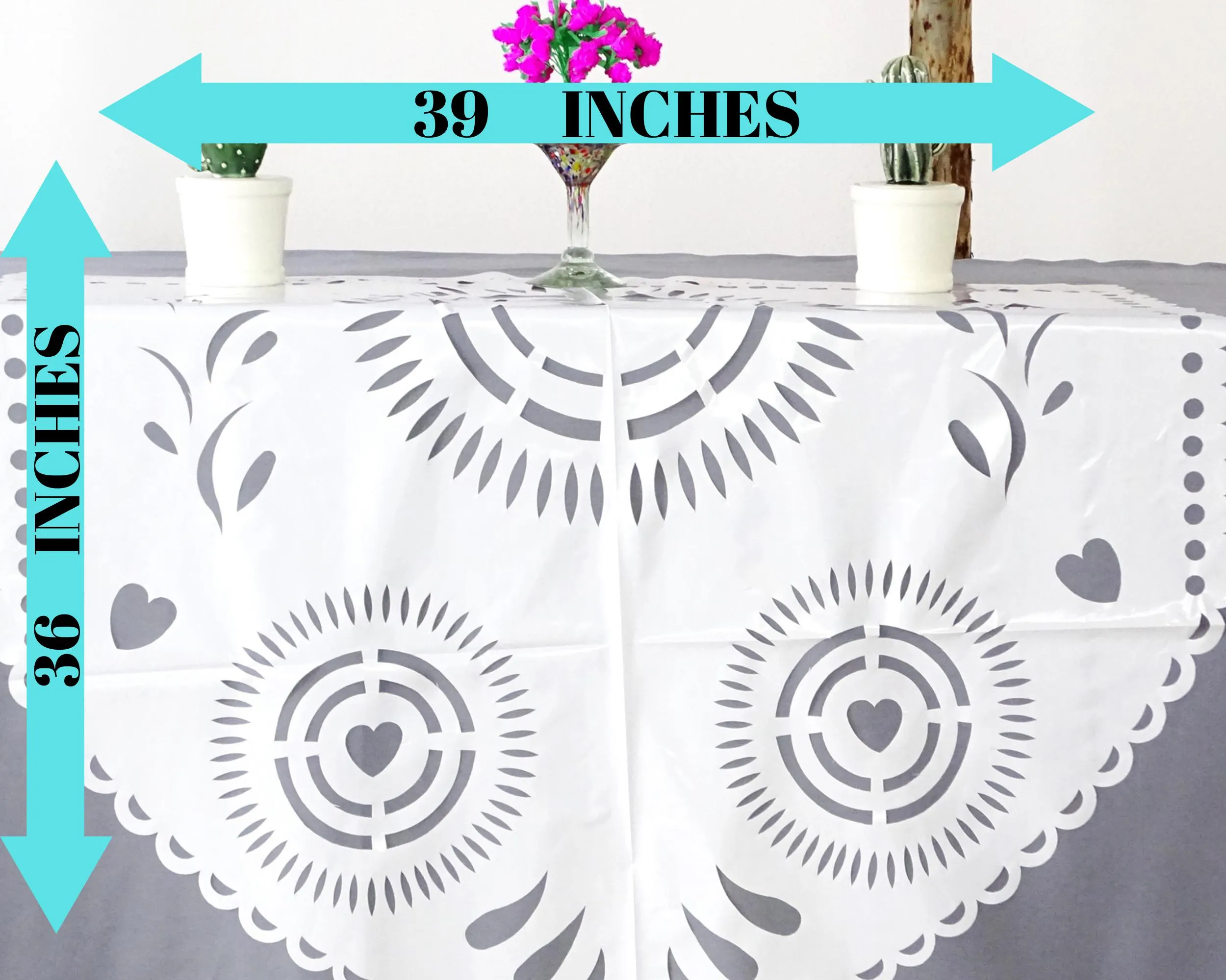 Mexican Plastic Papel Picado Table Decoration in White
