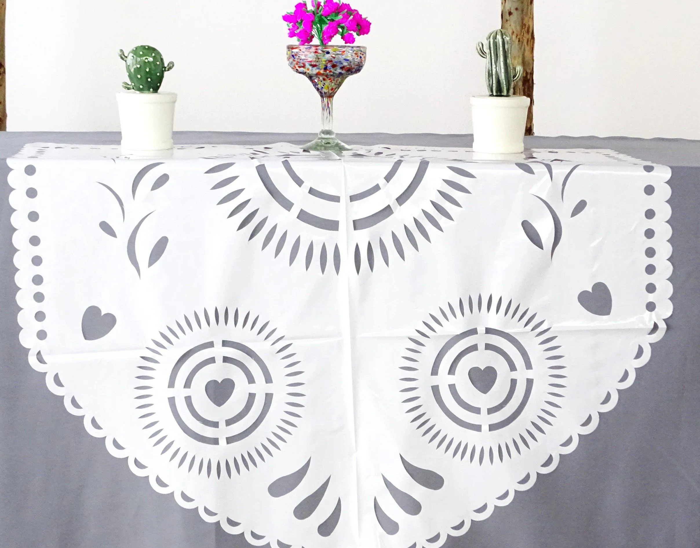Mexican Plastic Papel Picado Table Decoration in White