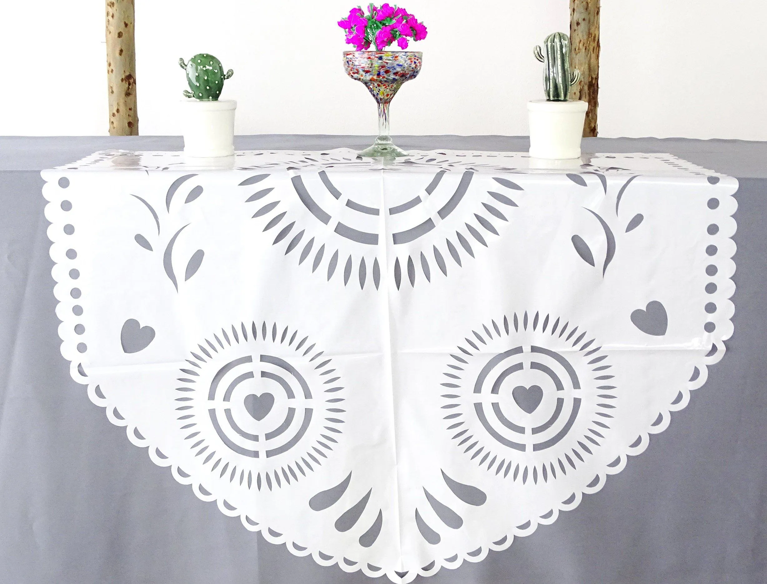 Mexican Plastic Papel Picado Table Decoration in White