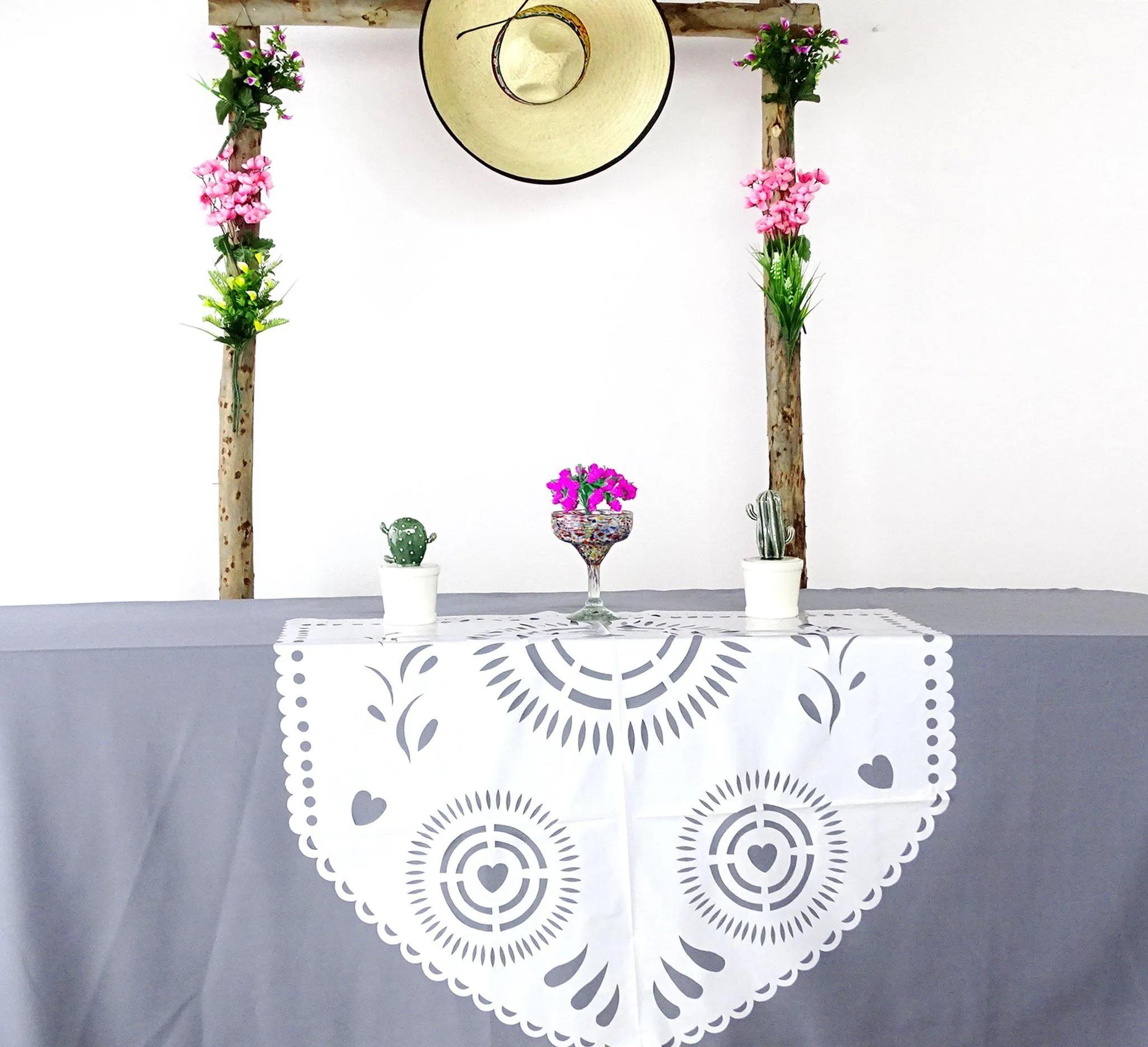 Mexican Plastic Papel Picado Table Decoration in White