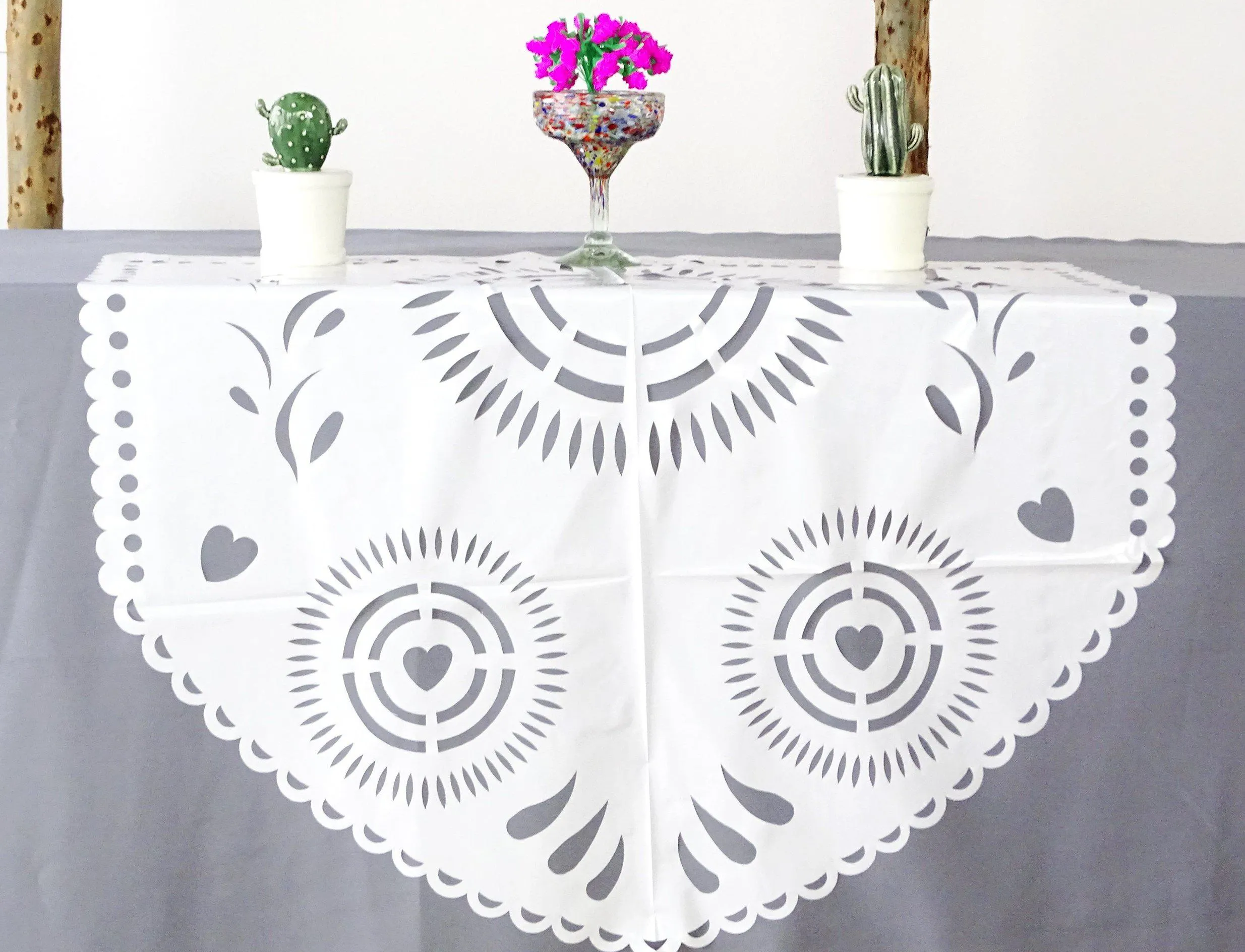 Mexican Plastic Papel Picado Table Decoration in White