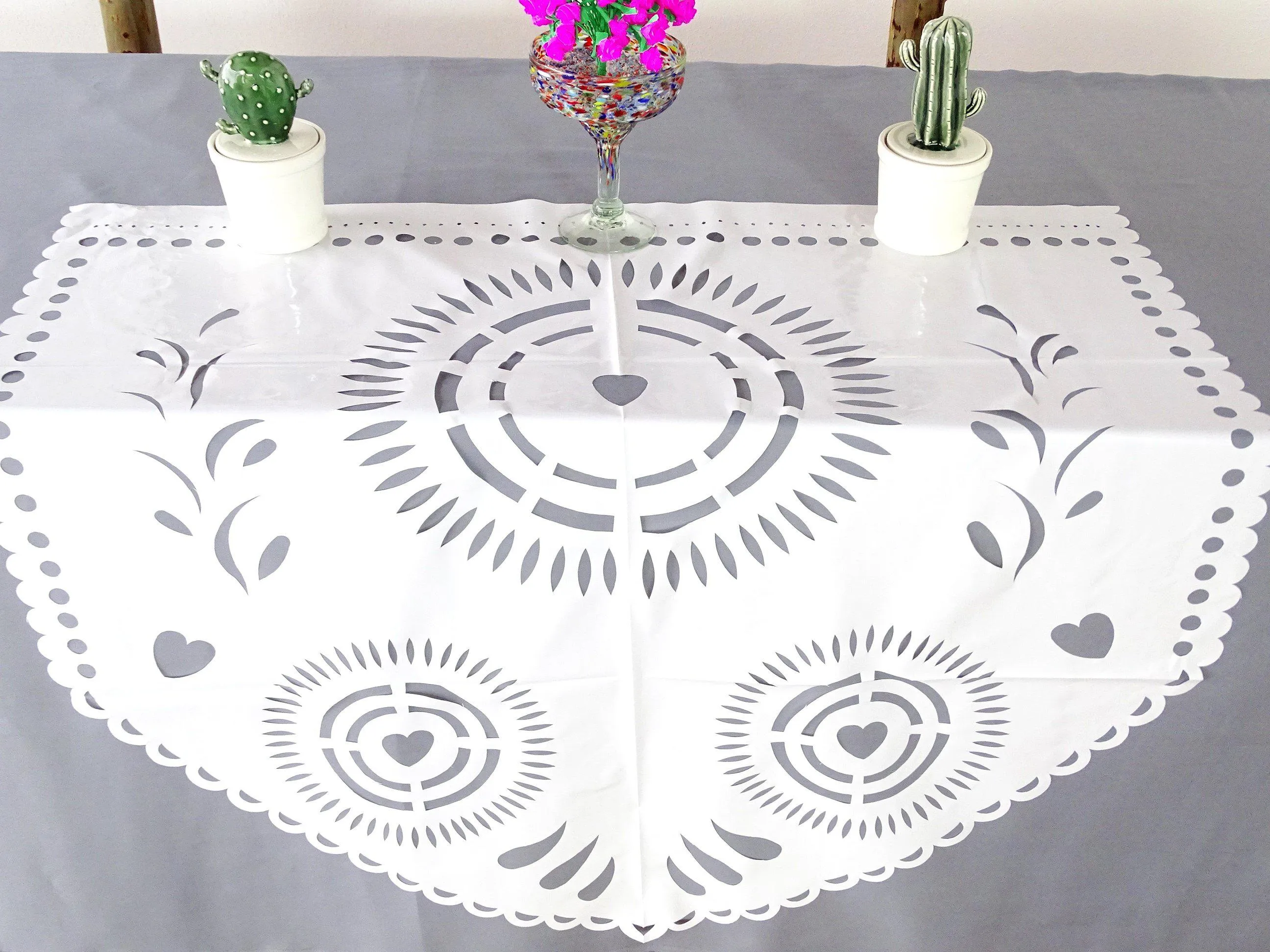 Mexican Plastic Papel Picado Table Decoration in White