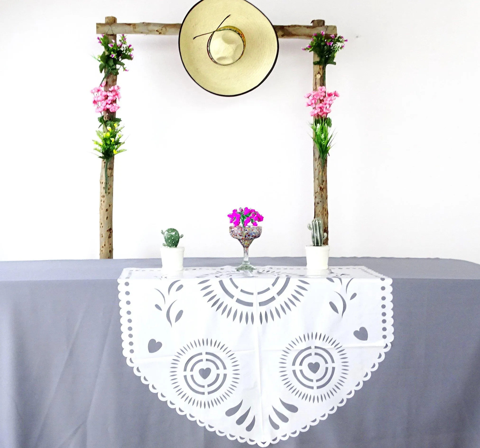 Mexican Plastic Papel Picado Table Decoration in White