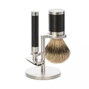 MÜHLE ROCCA 3 Pc. Shaving Set, Silvertip Badger / Safety Razor, Stainless Steel & Black