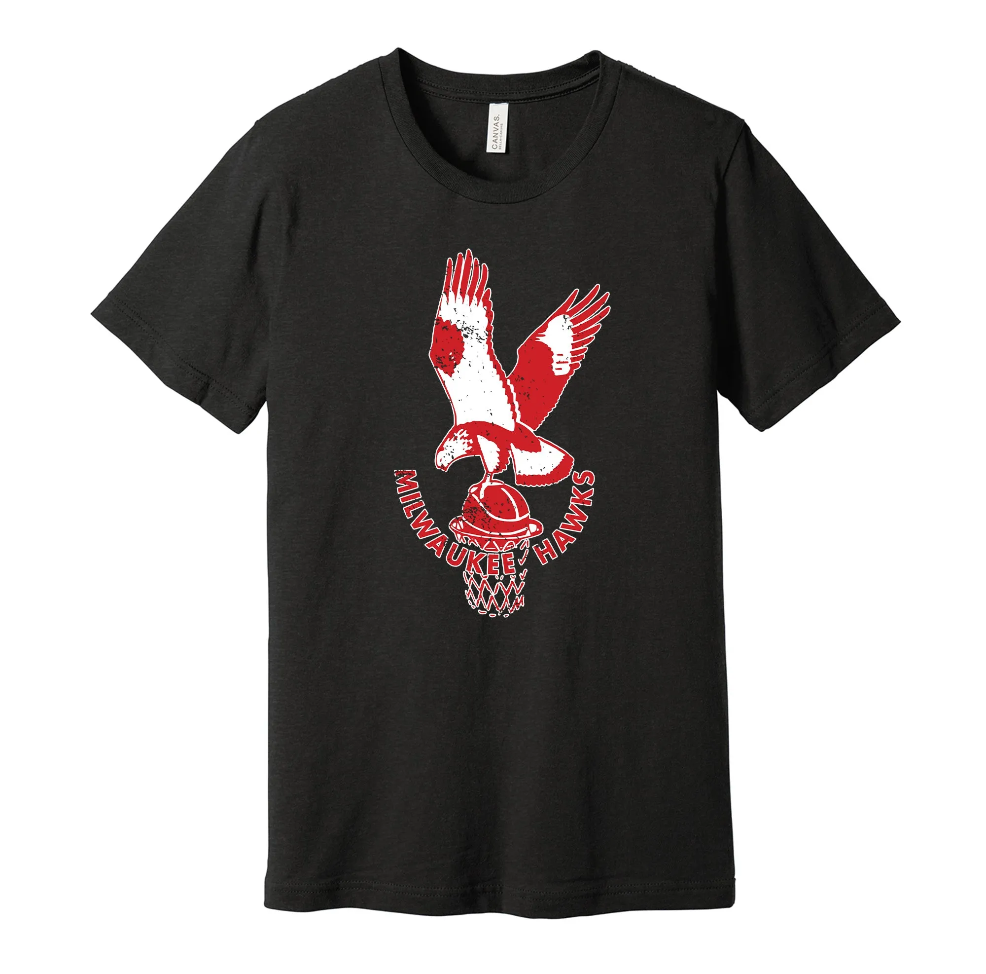 Milwaukee Hawks Distressed Logo Shirt - Defunct Basketball Team - Celebrate Minnesota Heritage and History - Hyper Than Hype