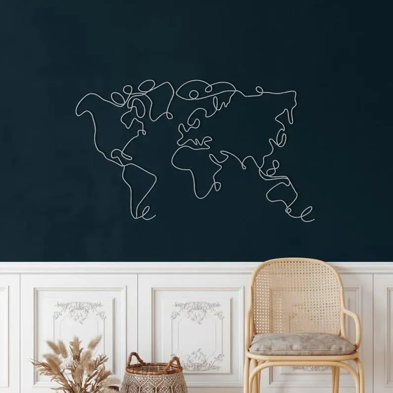 Minimalist World Map Metal Wall Decor