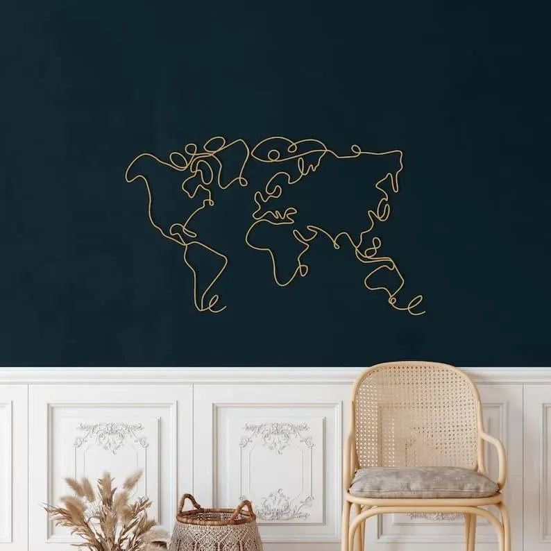 Minimalist World Map Metal Wall Decor