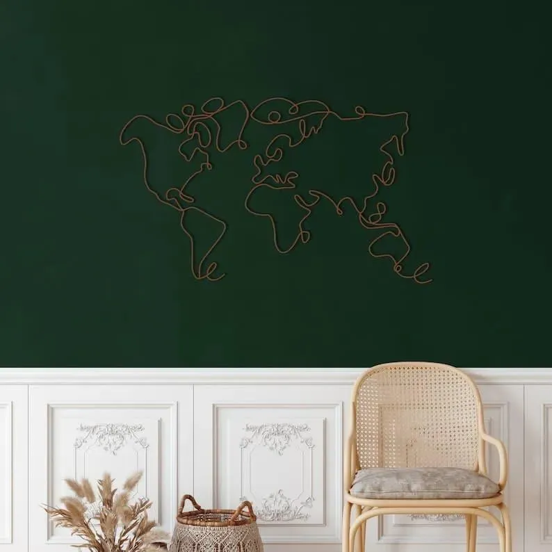 Minimalist World Map Metal Wall Decor