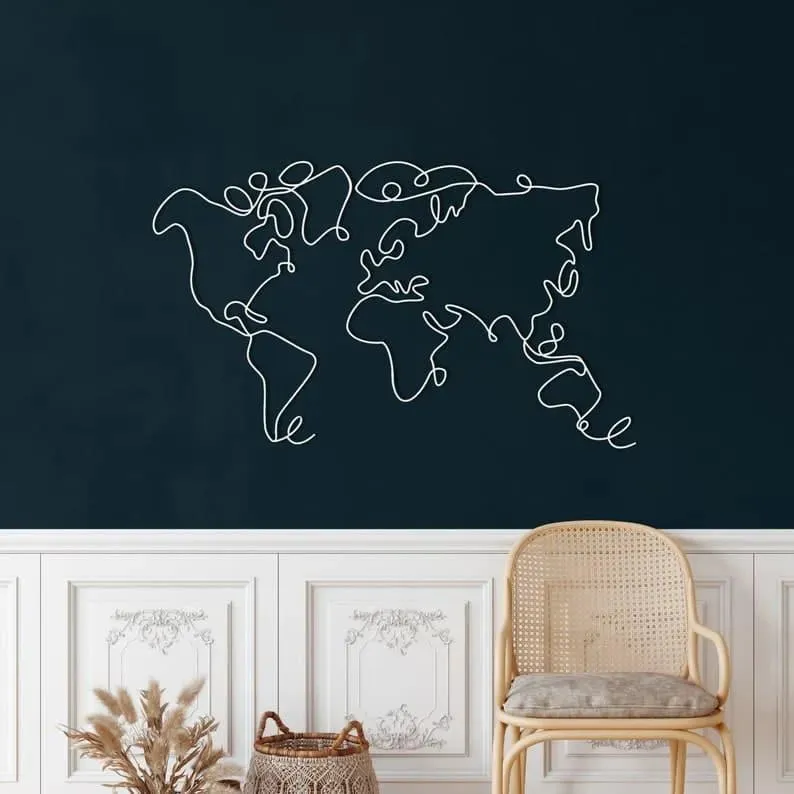 Minimalist World Map Metal Wall Decor