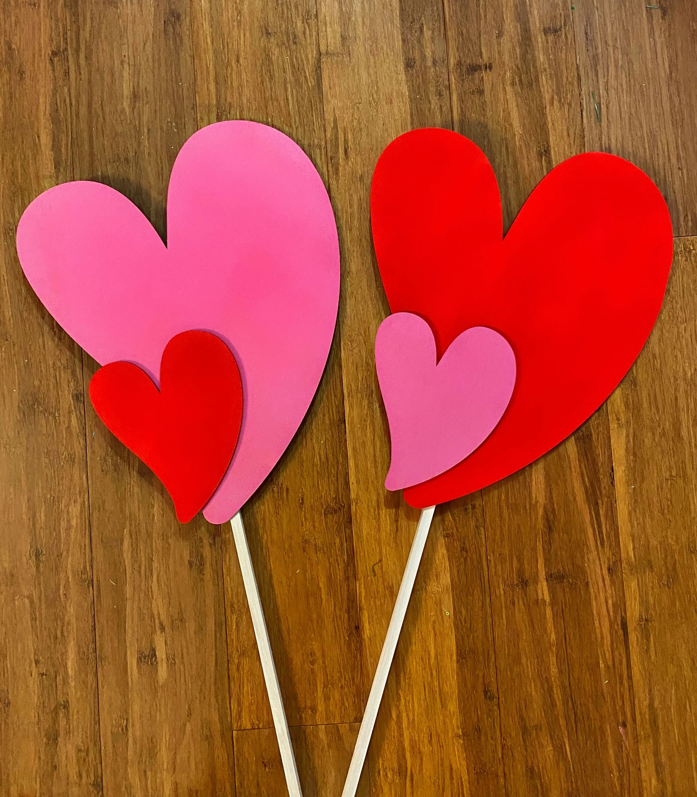 Modern Heart Duo Garden Stakes with Accent Shimmer